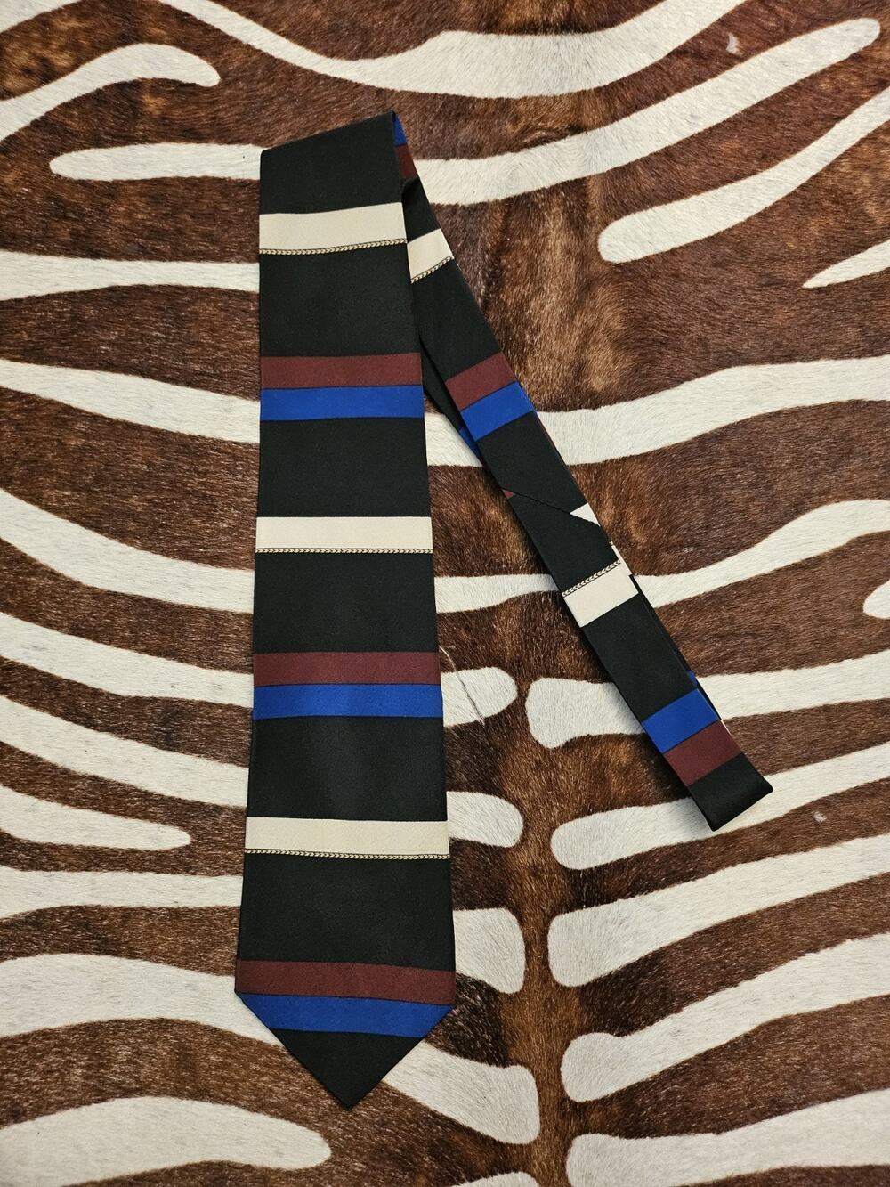 Vintage Christian Dior Cravate 100% Silk Tie Bold Stripes Red Blue Classic